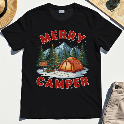 Retro Merry Camper Holiday Mountain Camping Tee