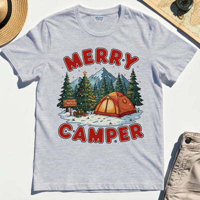 Retro Merry Camper Holiday Mountain Camping Tee