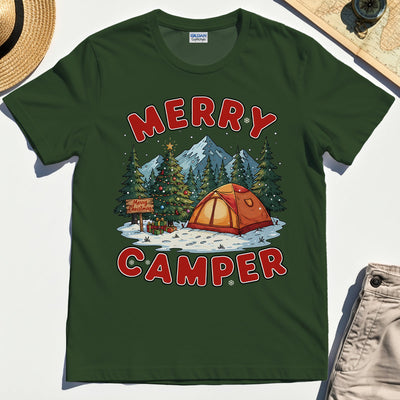 Retro Merry Camper Holiday Mountain Camping Tee