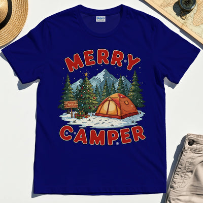 Retro Merry Camper Holiday Mountain Camping Tee