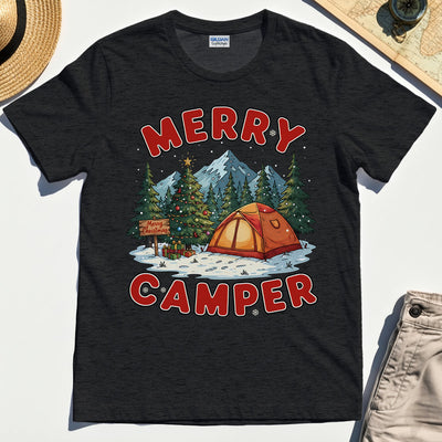 Retro Merry Camper Holiday Mountain Camping Tee
