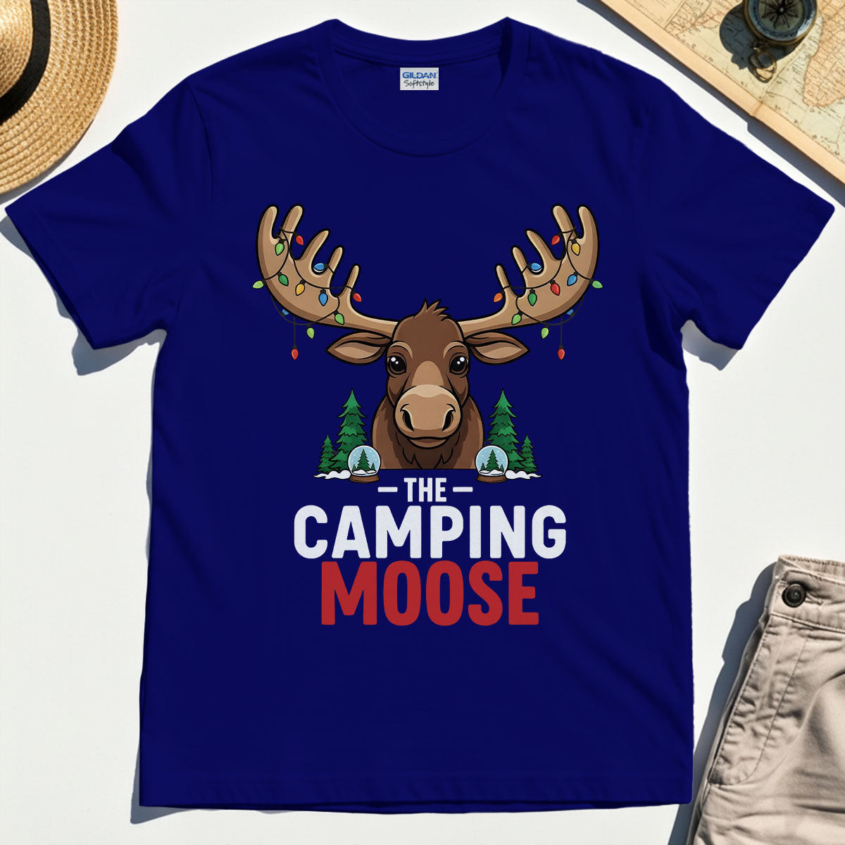 “The Camping Moose” Funny Camper Christmas Holiday Outdoor T-Shirt