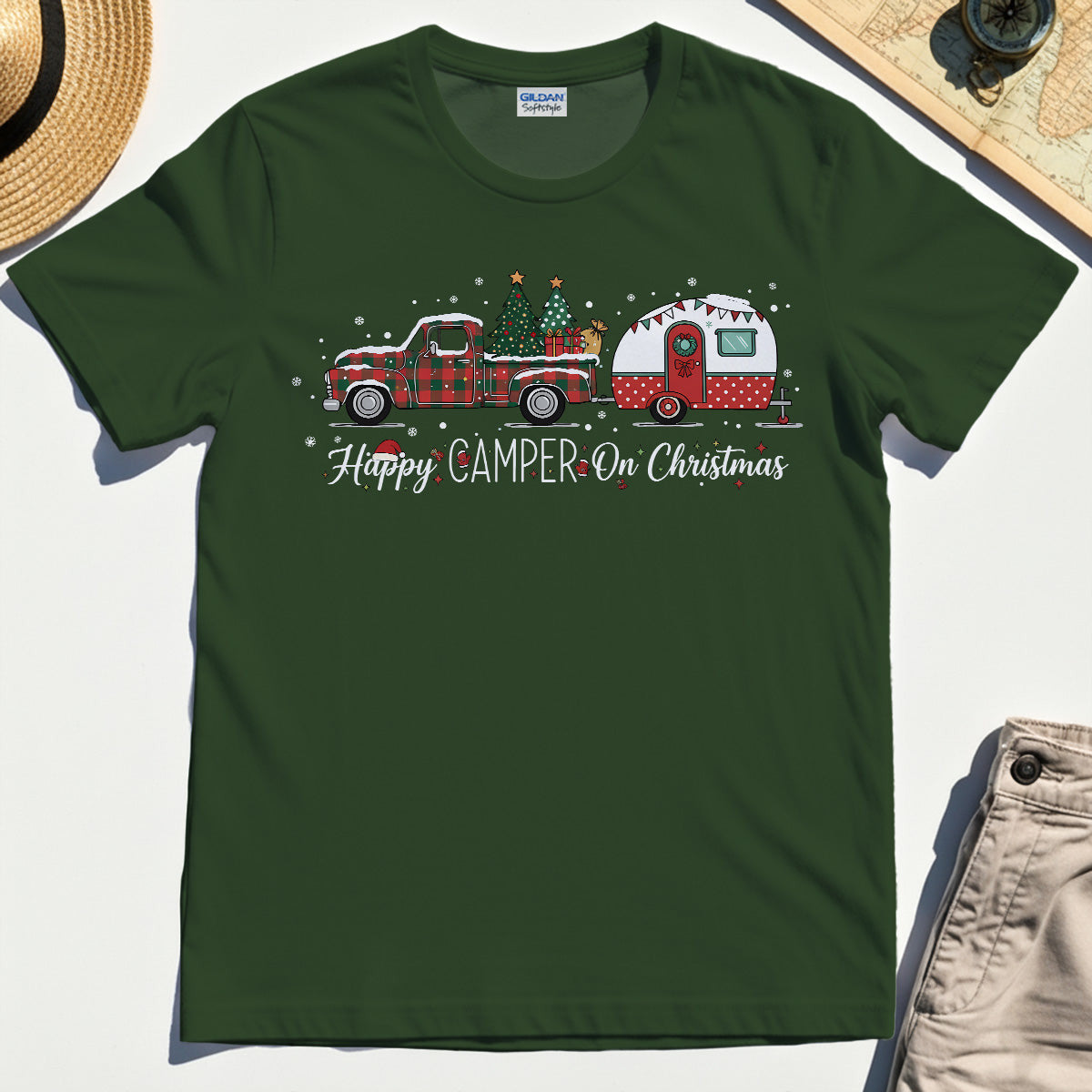 Vintage Happy Camper On Christmas Holiday T-Shirts