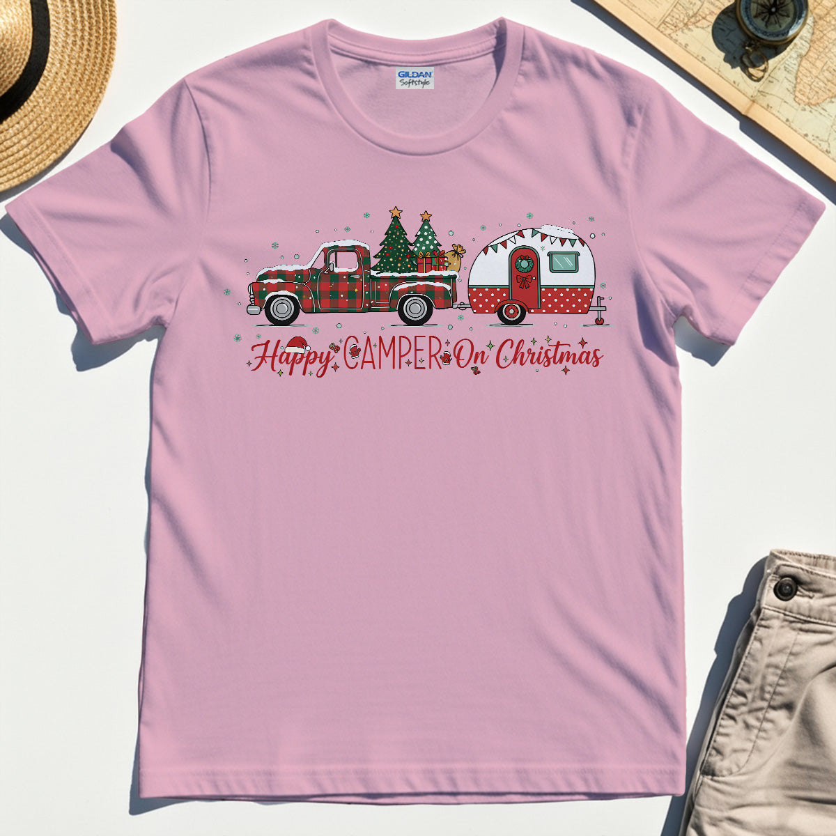 Vintage Happy Camper On Christmas Holiday T-Shirts