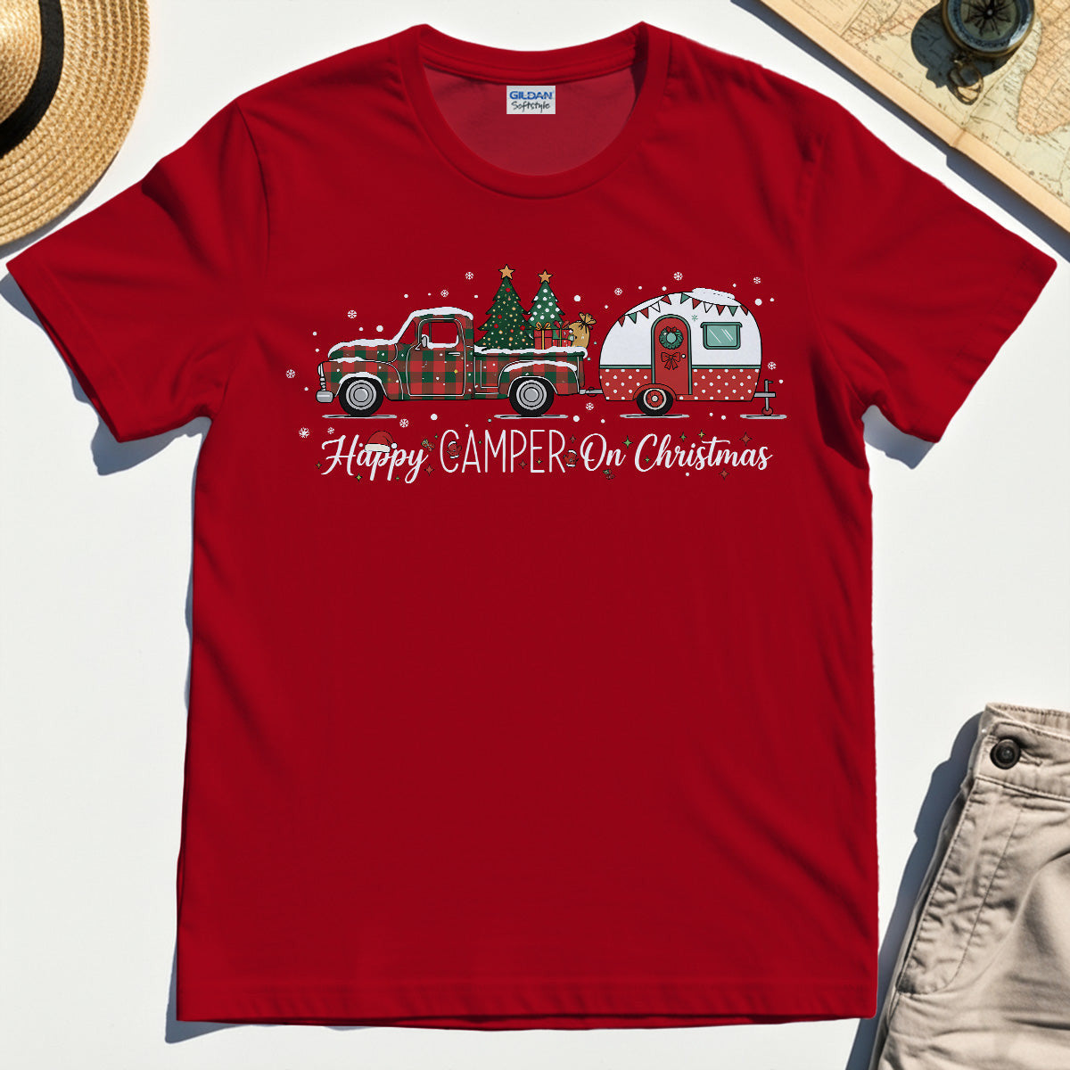 Vintage Happy Camper On Christmas Holiday T-Shirts