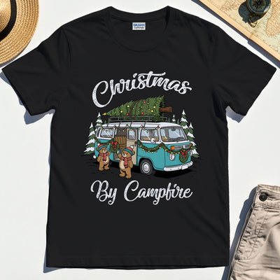 “Christmas By Campfire” Retro Van With Tree T-Shirt