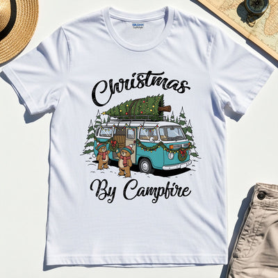 “Christmas By Campfire” Retro Van With Tree T-Shirt