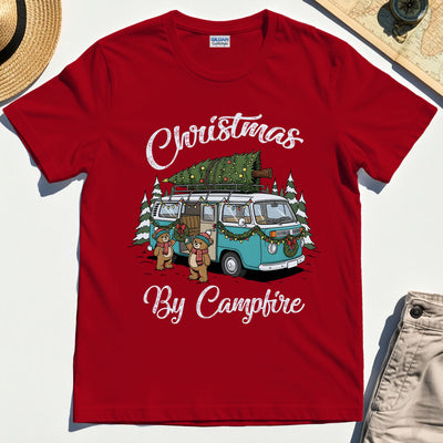 “Christmas By Campfire” Retro Van With Tree T-Shirt