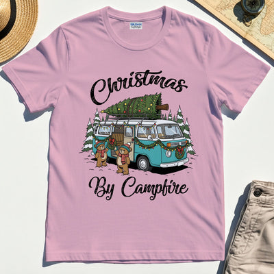“Christmas By Campfire” Retro Van With Tree T-Shirt