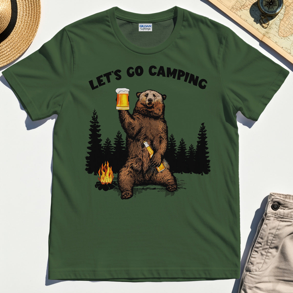 Funny Beer Drinking Bear Graphic Tee For Outdoor & Camping Lovers