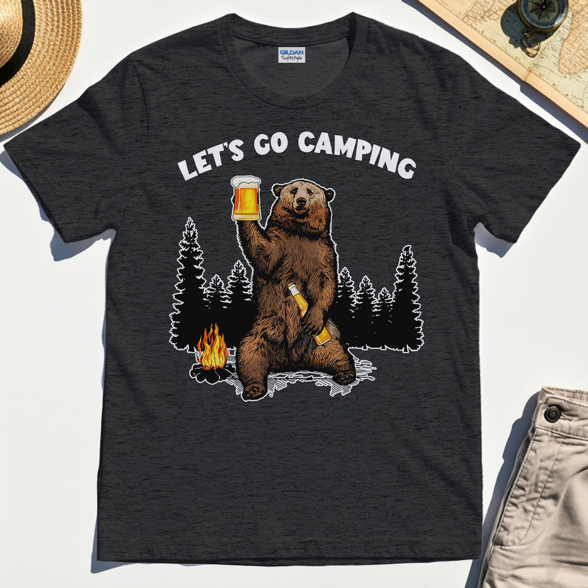 Funny Beer Drinking Bear Graphic Tee For Outdoor & Camping Lovers