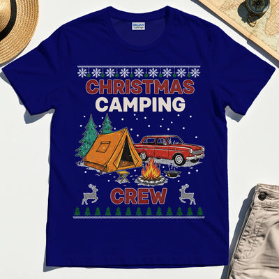Retro Red Car Cream Christmas Camping Crew T-Shirts
