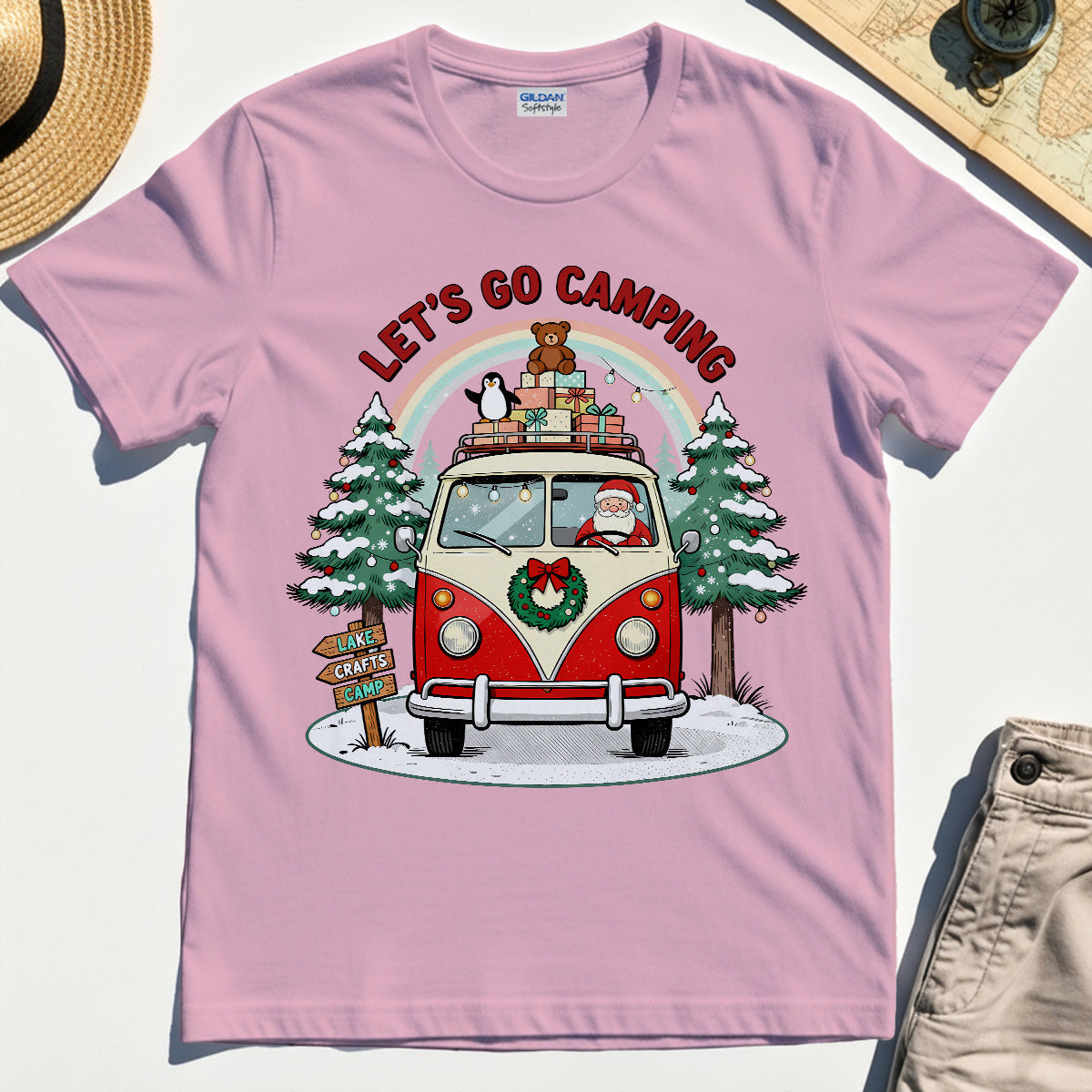 “Let’s Go Camping” Santa Road Trip Camping T-Shirt
