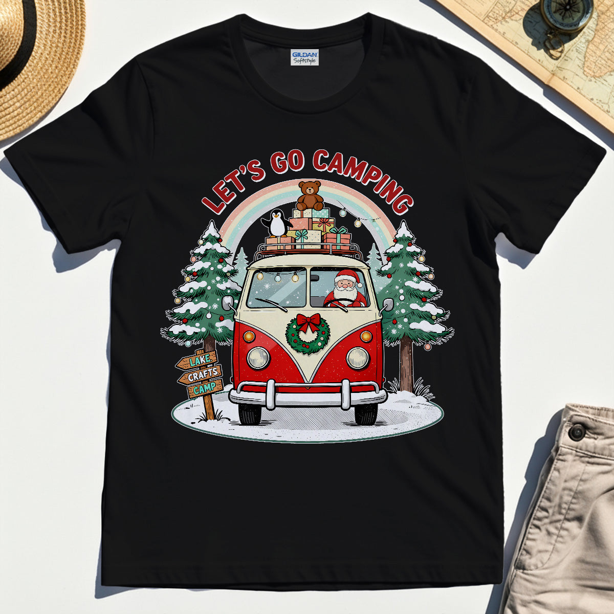 “Let’s Go Camping” Santa Road Trip Camping T-Shirt