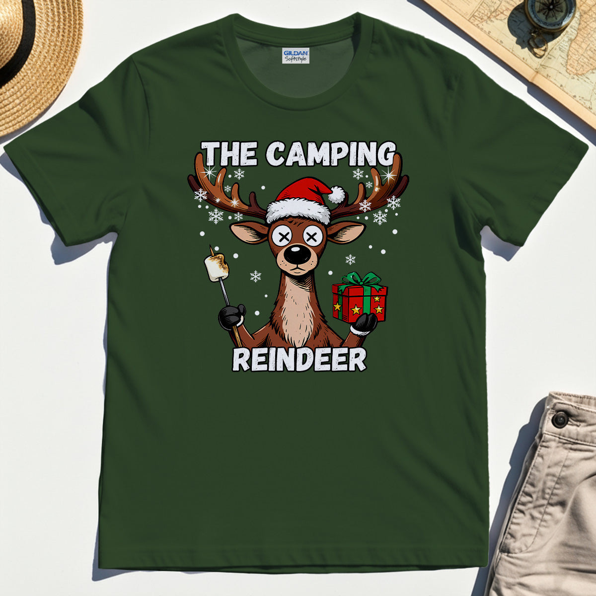“The Camping Reindeer” Funny Camping Reindeer T-Shirt
