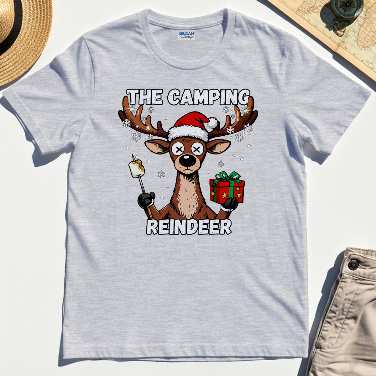 “The Camping Reindeer” Funny Camping Reindeer T-Shirt