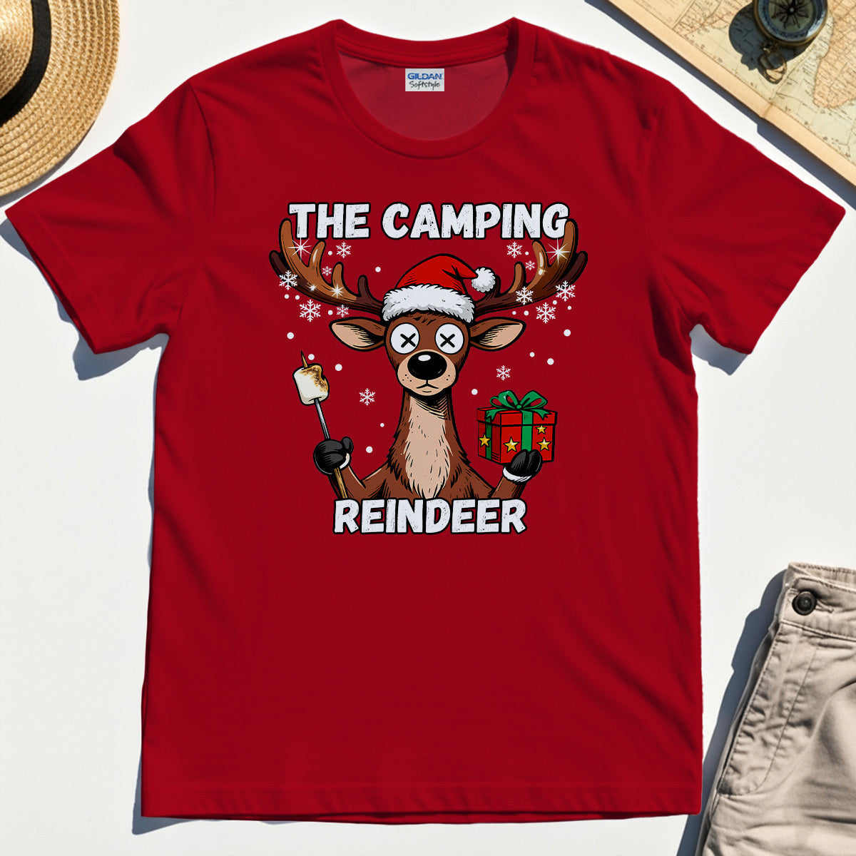 “The Camping Reindeer” Funny Camping Reindeer T-Shirt