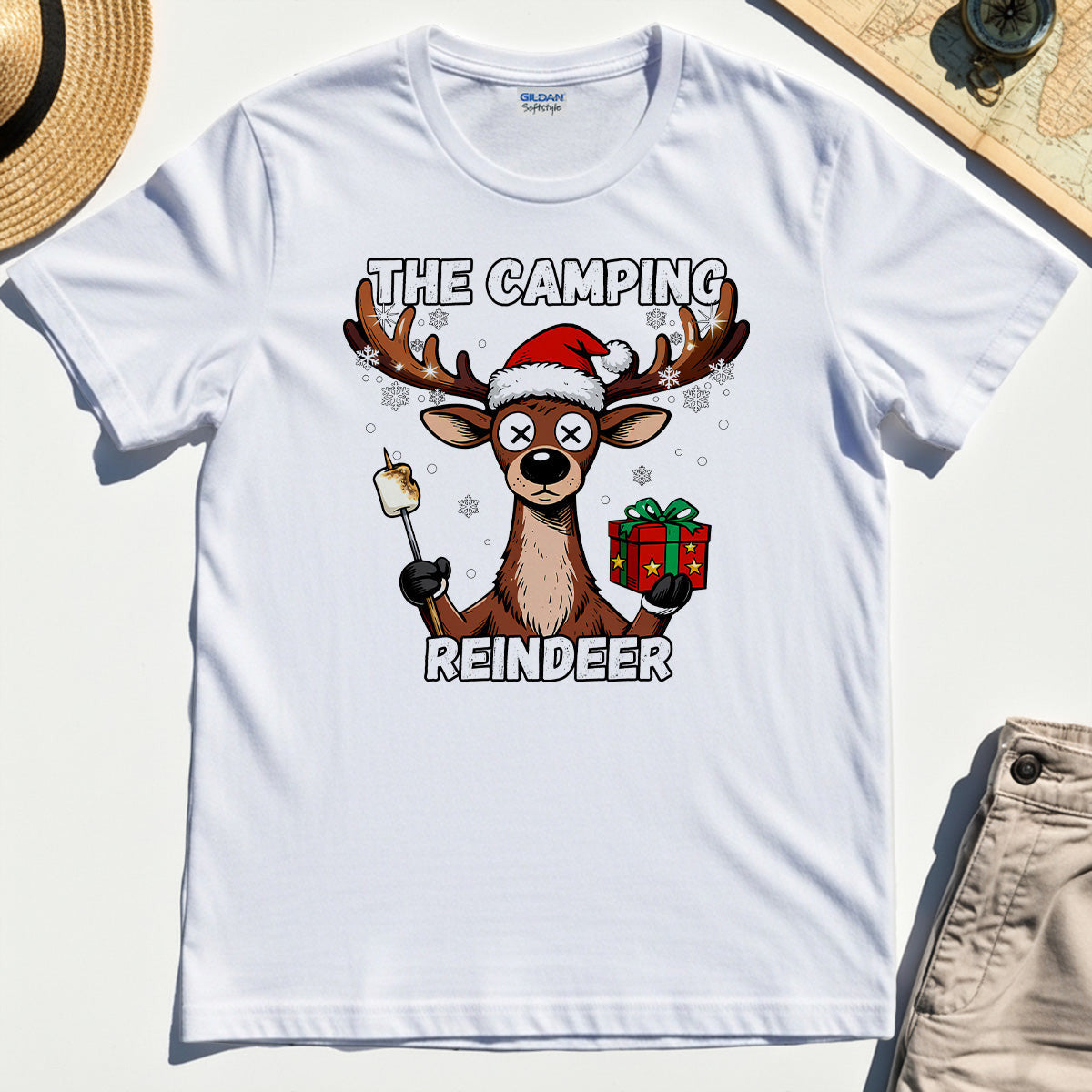 “The Camping Reindeer” Funny Camping Reindeer T-Shirt
