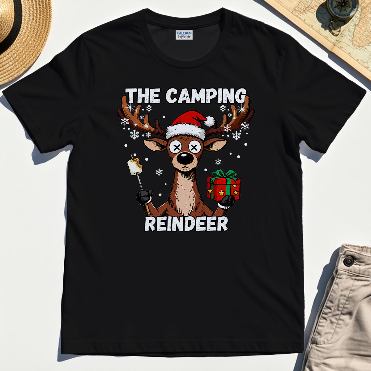 “The Camping Reindeer” Funny Camping Reindeer T-Shirt