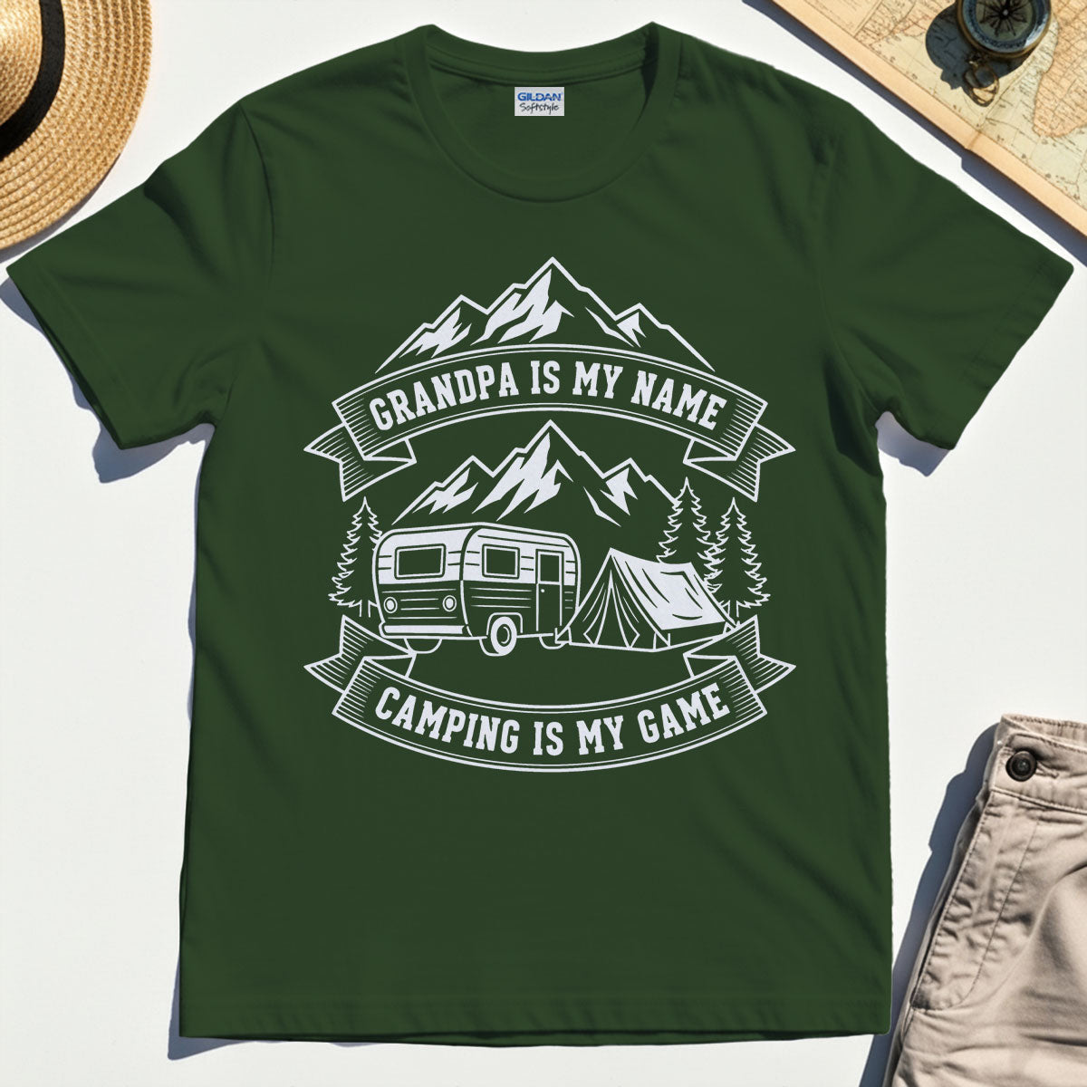 "Grandpa Is My Name Camping Is My Game"""""""" Adventure T-Shirt"""""""