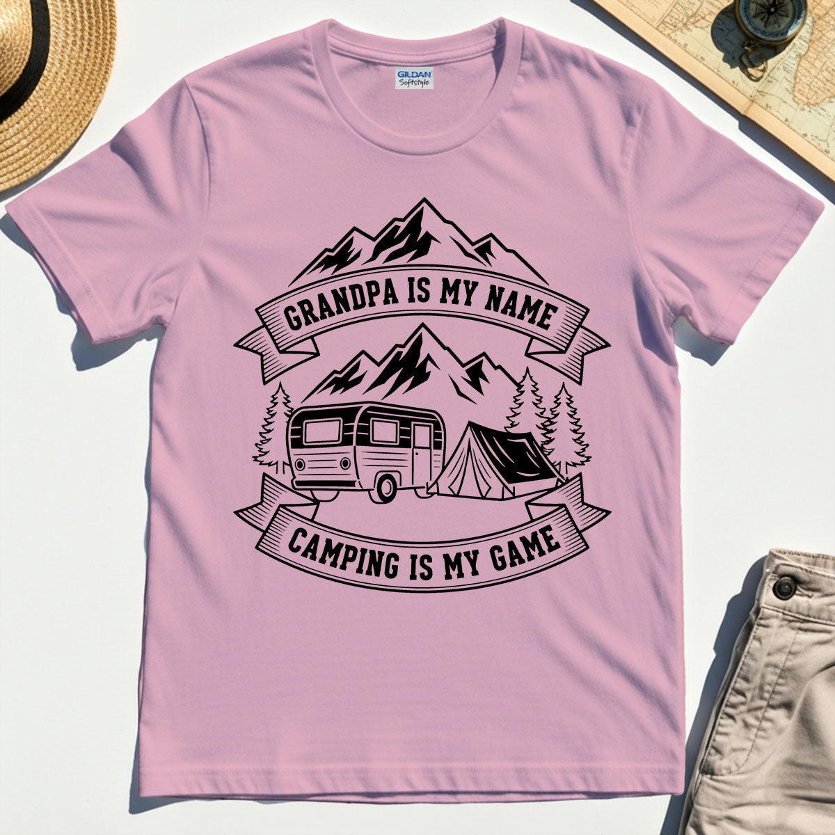 "Grandpa Is My Name Camping Is My Game"""""""" Adventure T-Shirt"""""""
