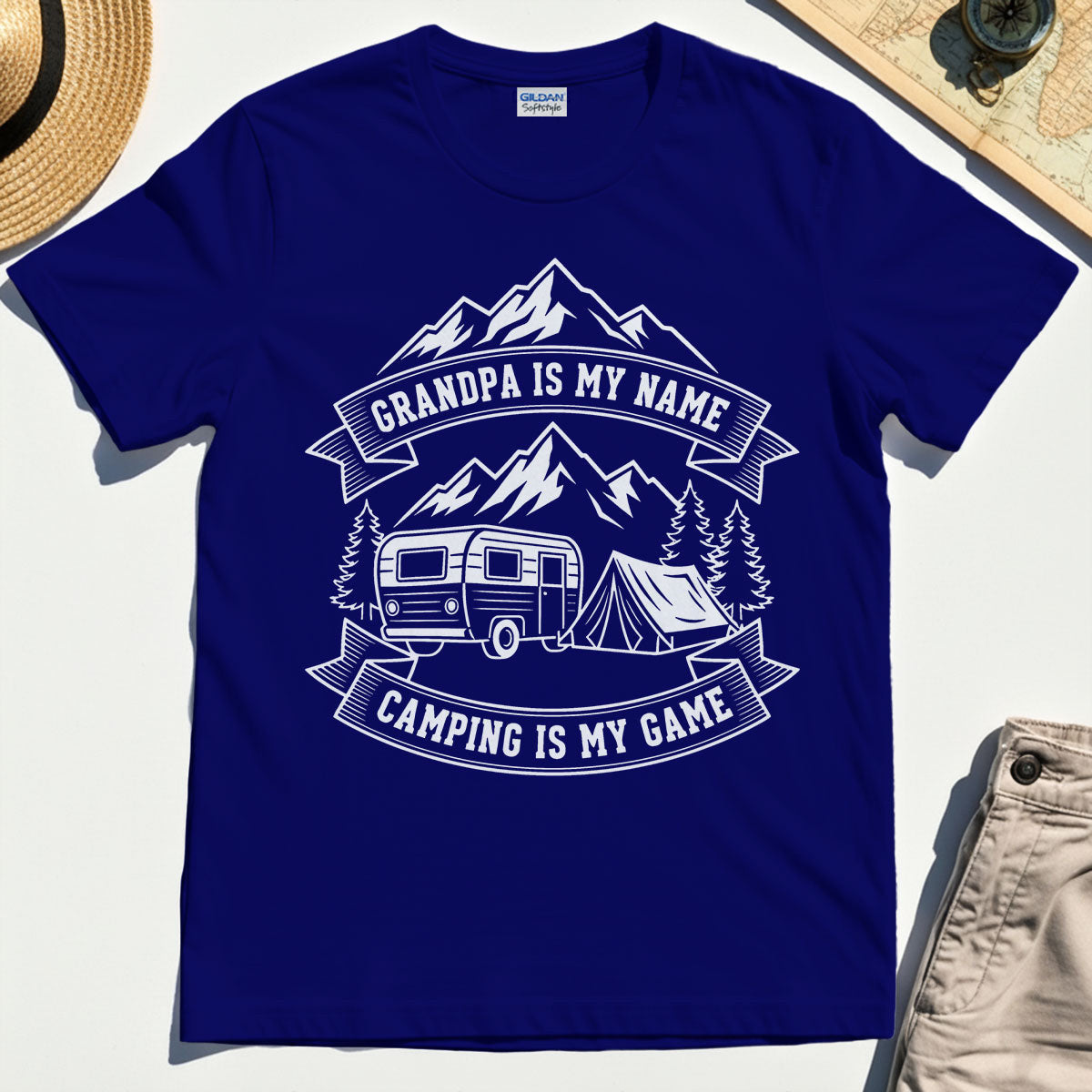 "Grandpa Is My Name Camping Is My Game"""""""" Adventure T-Shirt"""""""
