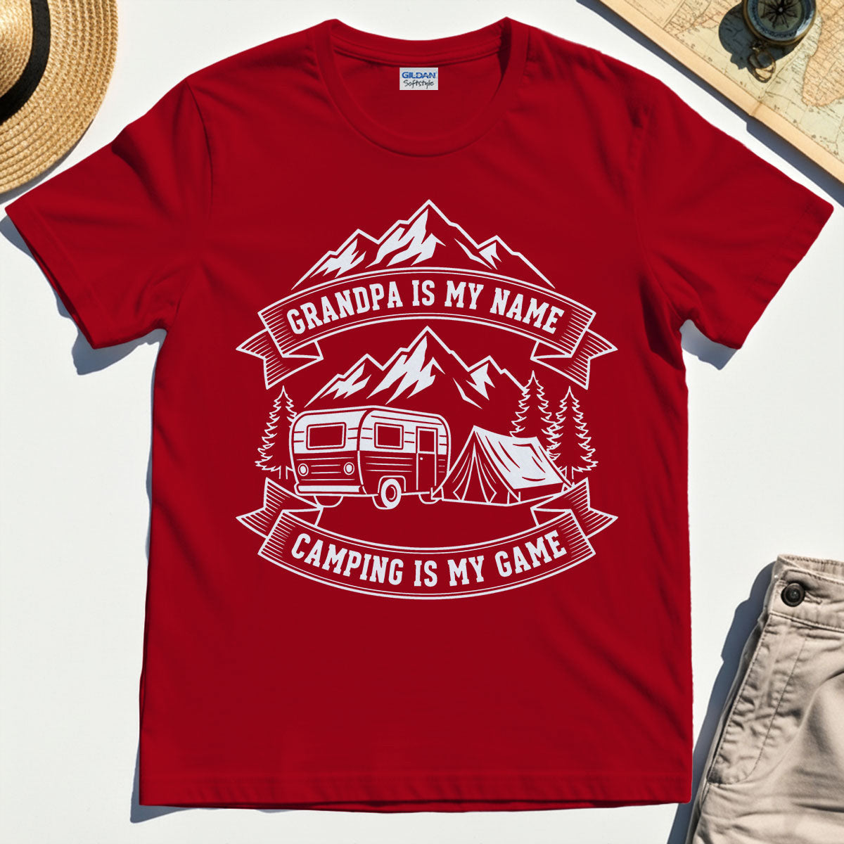 "Grandpa Is My Name Camping Is My Game"""""""" Adventure T-Shirt"""""""