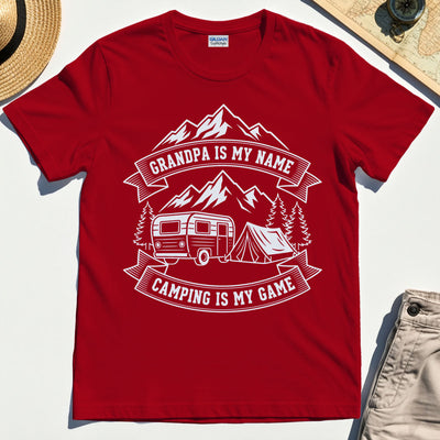 "Grandpa Is My Name Camping Is My Game"""""""" Adventure T-Shirt"""""""