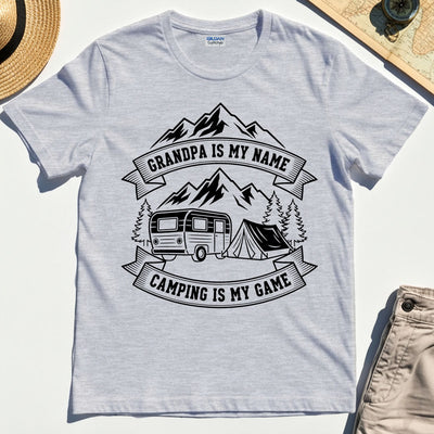 "Grandpa Is My Name Camping Is My Game"""""""" Adventure T-Shirt"""""""