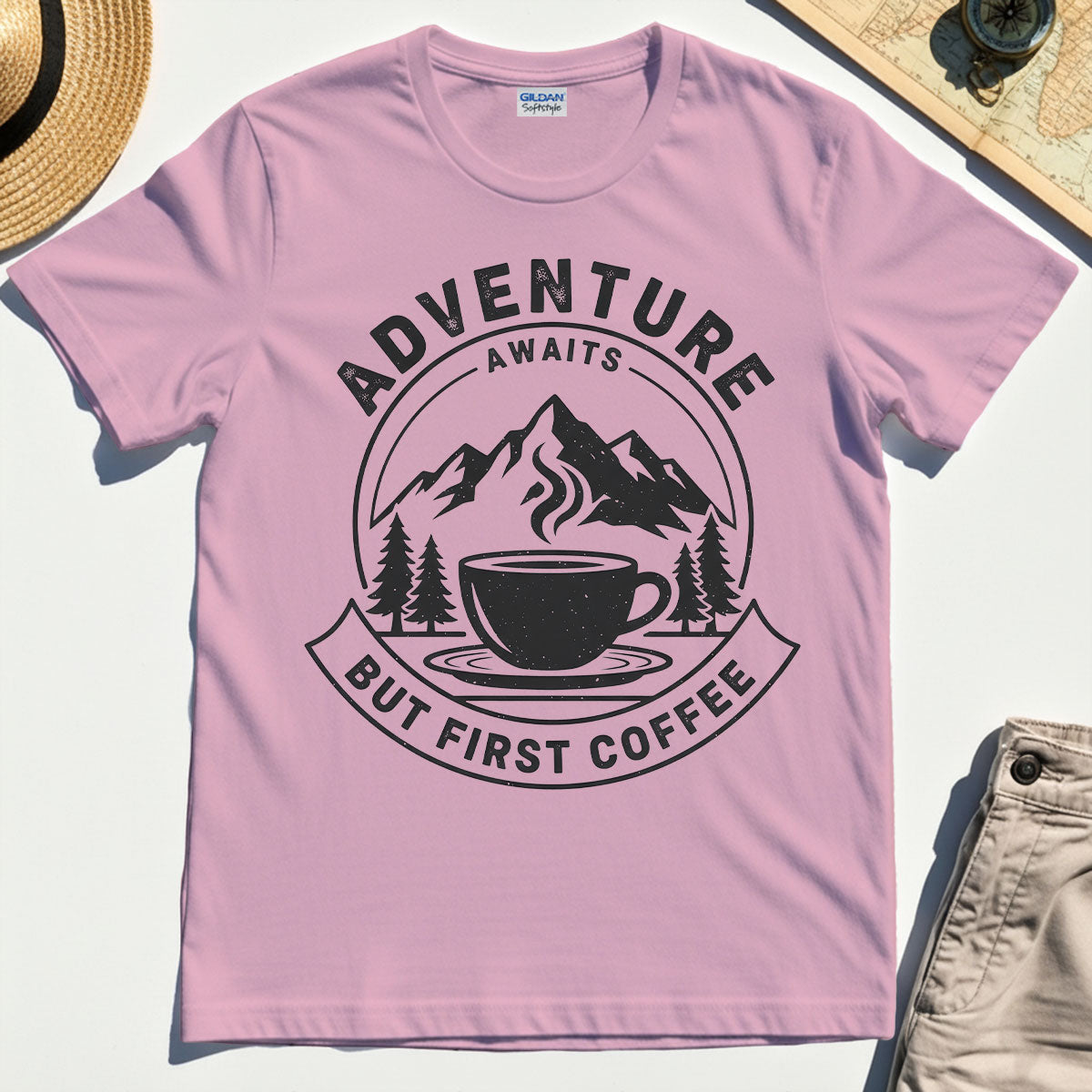 Adventure Coffee Lover Sage Green Camping T-Shirts