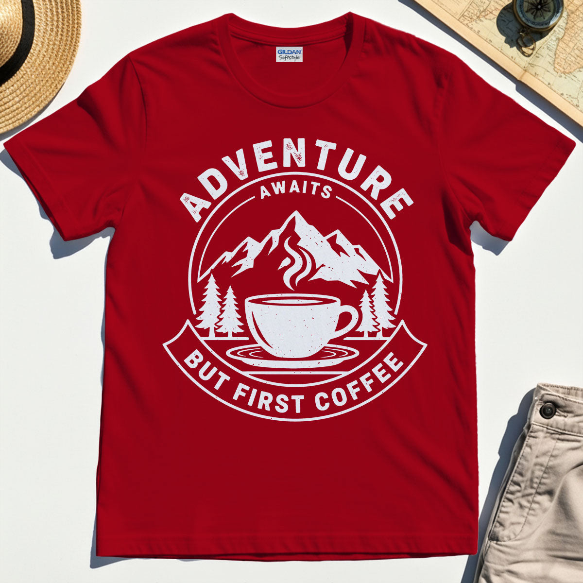 Adventure Coffee Lover Sage Green Camping T-Shirts