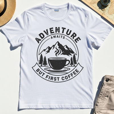 Adventure Coffee Lover Sage Green Camping T-Shirts