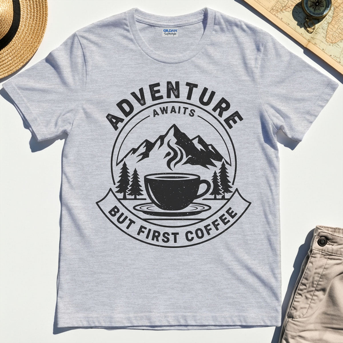 Adventure Coffee Lover Sage Green Camping T-Shirts