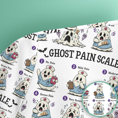 Funny Ghost Pain Scale Pattern Scrub Top, Comfortable Scrubs for Nurses