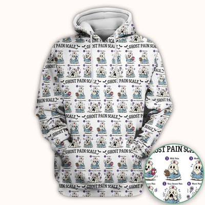 Funny Ghost Pain Scale Pattern Scrub Top, Comfortable Scrubs for Nurses