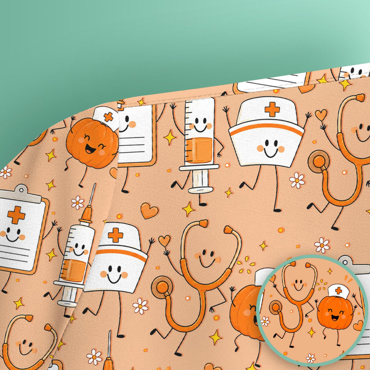 Halloween Stethoscope And Medical Icons Scrub Top, Comfortable Scrubs for Nurses