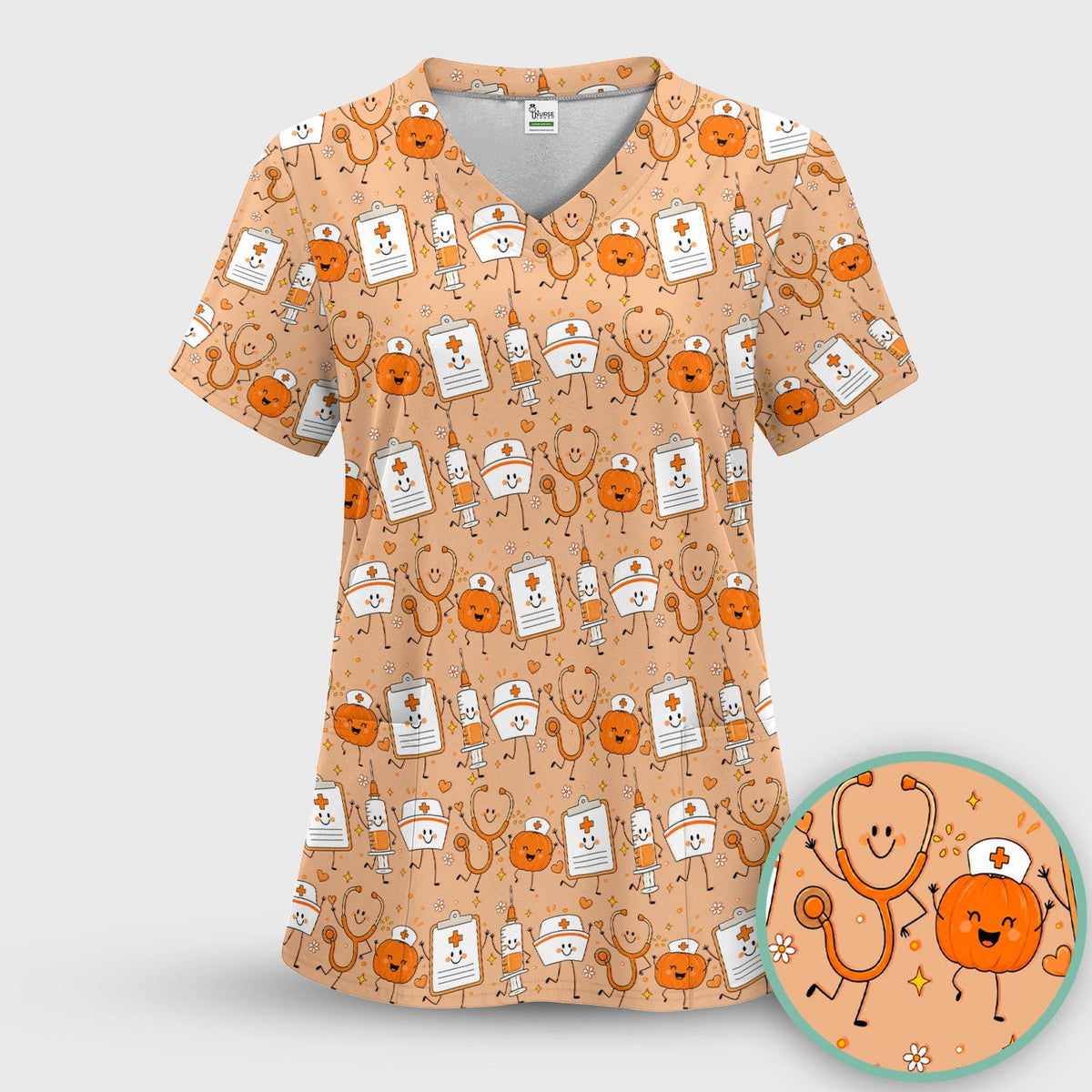 Halloween Stethoscope And Medical Icons Scrub Top, Comfortable Scrubs for Nurses