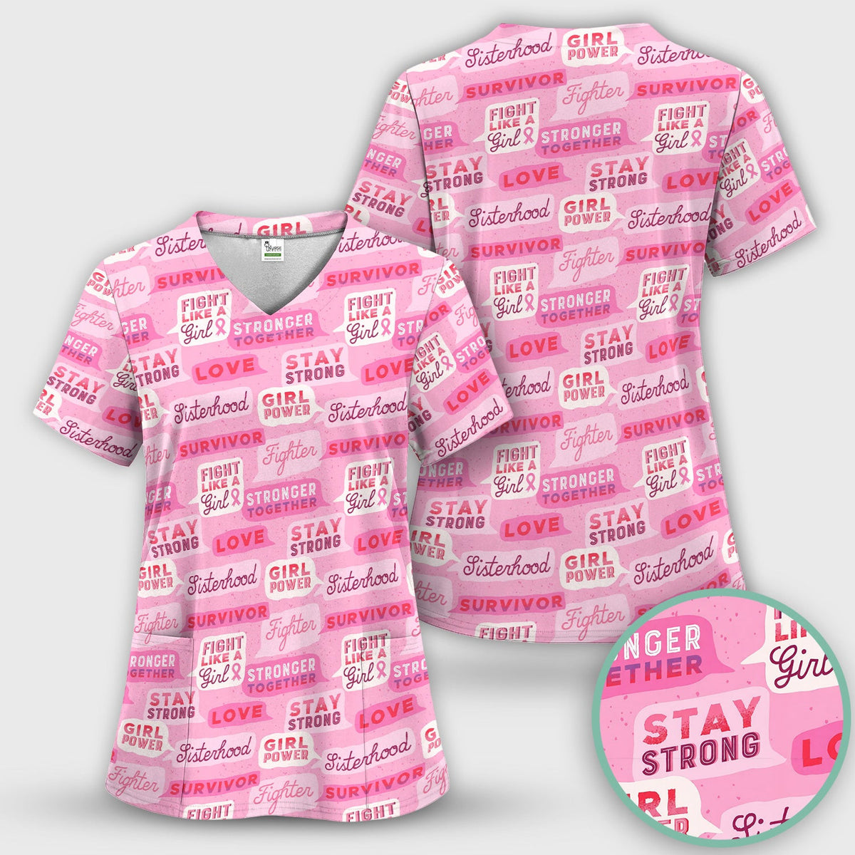 Pink Ribbon Quotes Scrub Top, Comfortable Scrubs for Nurses