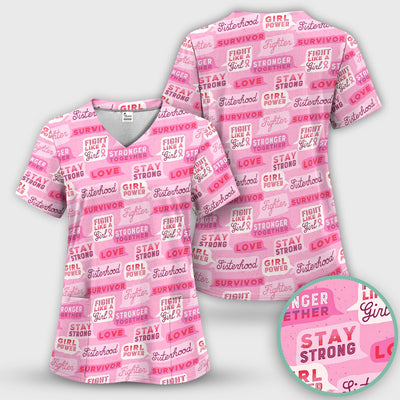 Pink Ribbon Quotes Scrub Top, Comfortable Scrubs for Nurses