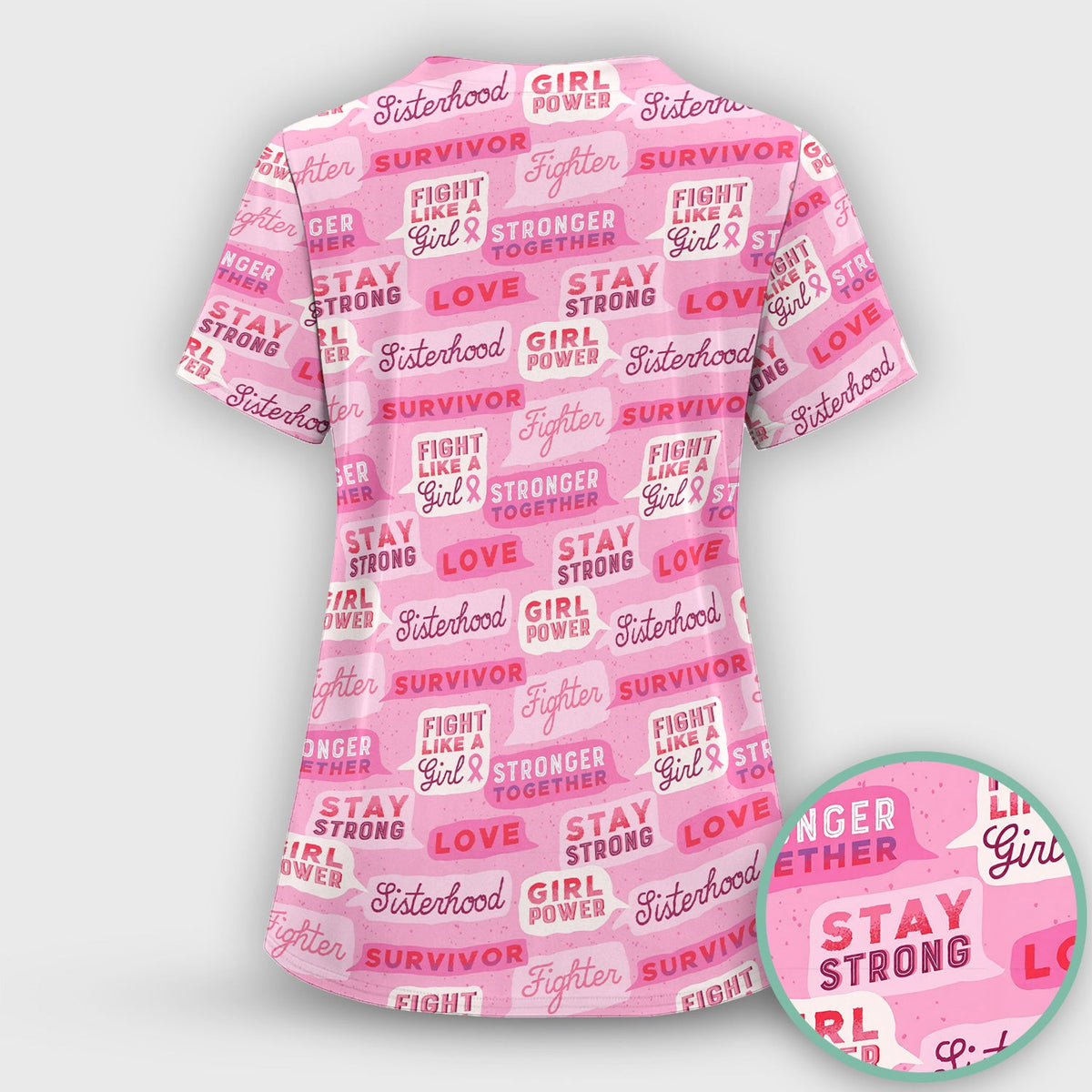 Pink Ribbon Quotes Scrub Top, Comfortable Scrubs for Nurses