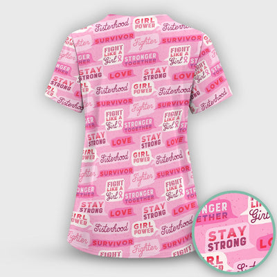 Pink Ribbon Quotes Scrub Top, Comfortable Scrubs for Nurses