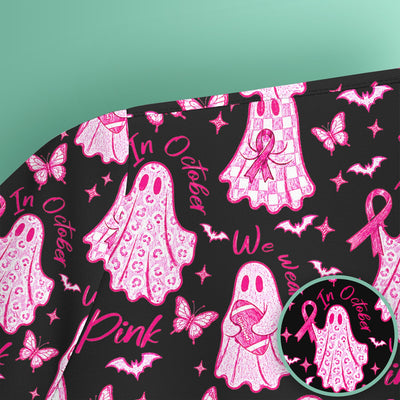 Spooky Pink Ribbon Ghost Scrub Top, Comfortable Scrubs for Nurses