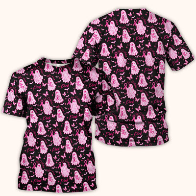 Spooky Pink Ribbon Ghost Scrub Top, Comfortable Scrubs for Nurses