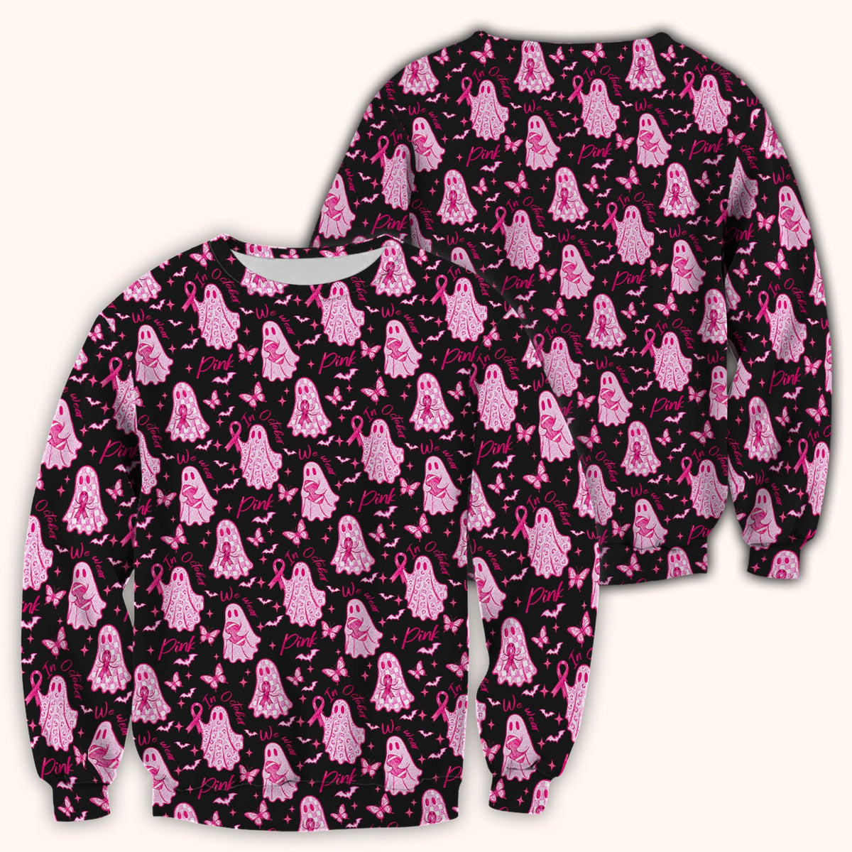 Spooky Pink Ribbon Ghost Scrub Top, Comfortable Scrubs for Nurses