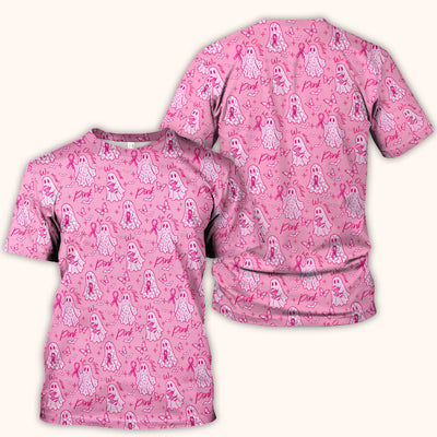 Spooky Pink Ribbon Ghost Scrub Top, Comfortable Scrubs for Nurses