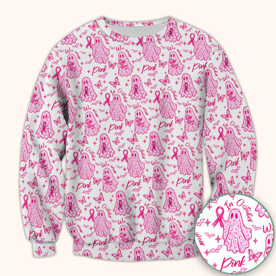 Spooky Pink Ribbon Ghost Scrub Top, Comfortable Scrubs for Nurses