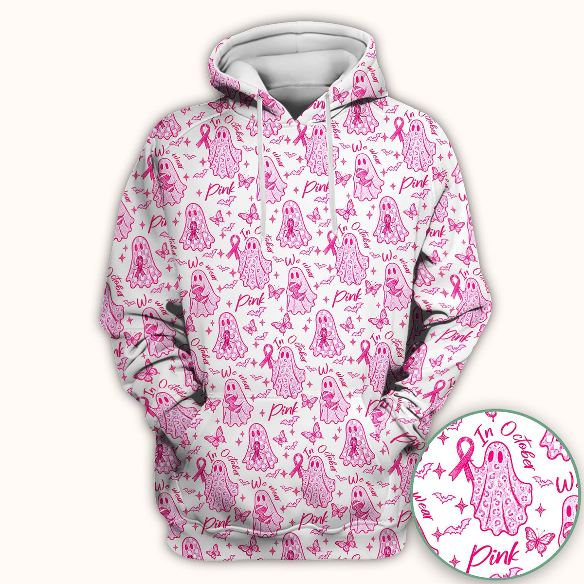 Spooky Pink Ribbon Ghost Scrub Top, Comfortable Scrubs for Nurses