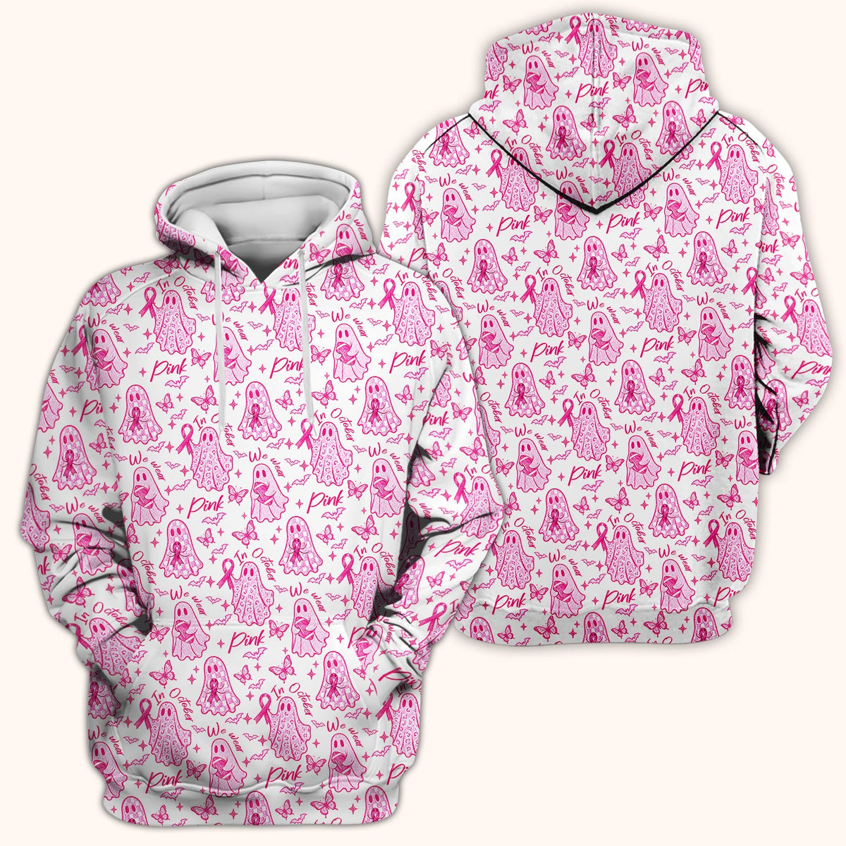 Spooky Pink Ribbon Ghost Scrub Top, Comfortable Scrubs for Nurses