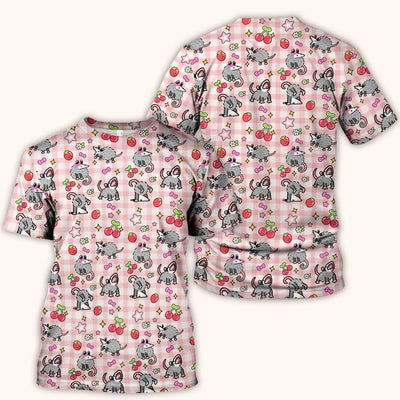 Cute Opossum And Cherries Gingham Pattern Scrub Top, Comfortable Scrubs for Nurses