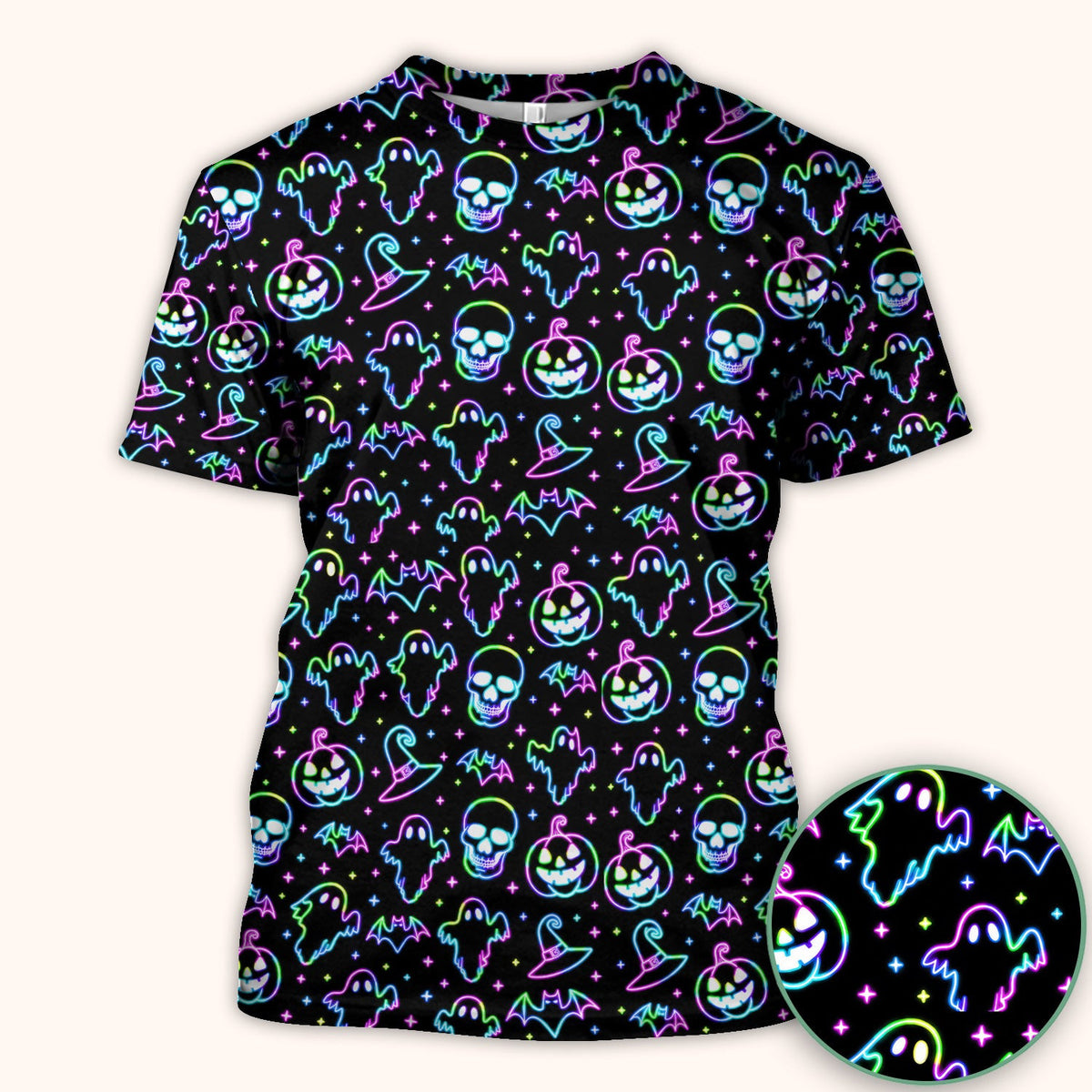 Pumpkin Skull Spooky Print Scrub Top, Comfortable Scrubs for Nurses